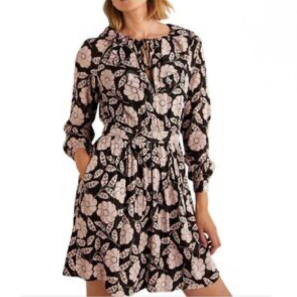 Boden Ruffle Neck Dress  8 US Long Sleeve Black Metallic NEW - Picture 1 of 5